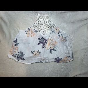 Kendall & Kylie cropped crochet high neck and floral pattern top